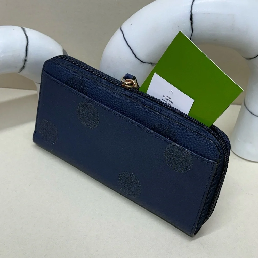 (new+tag) Kate Spade neda long wallet navy polka dots classic